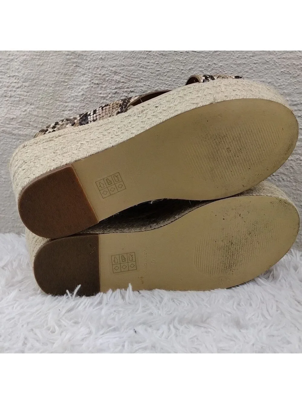 Office London Brown Snakeskin Open Toe Slingback Platform Espadrille Sandal Shoe